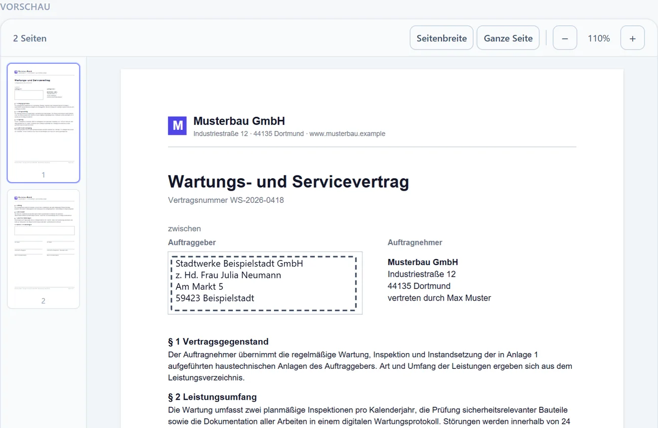 Live-Vorschau mit eingetragener Anschrift